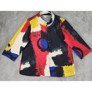 Multiples Jacket Womens PL Multicolor Button Up 3/4 Sleeve Artsy Retro Vintage